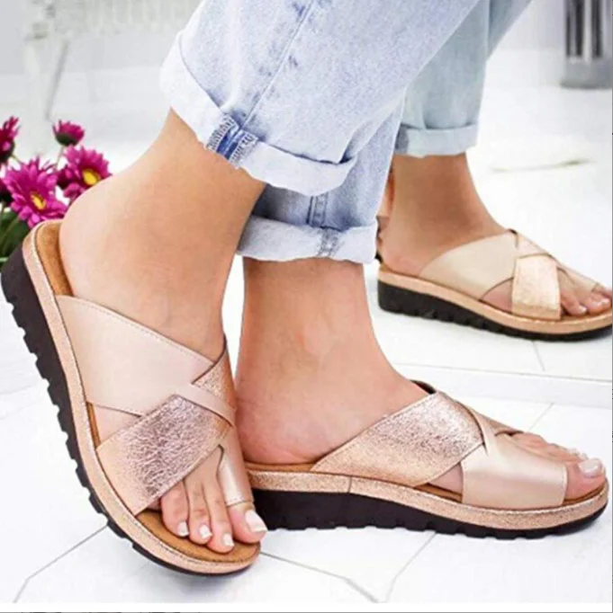 New Women Sandals All-match Fashion Comfy Platform Flat Shoes Soft Sole Casual Orthopedic Bunion Corrector Slippers Zapatos Nina