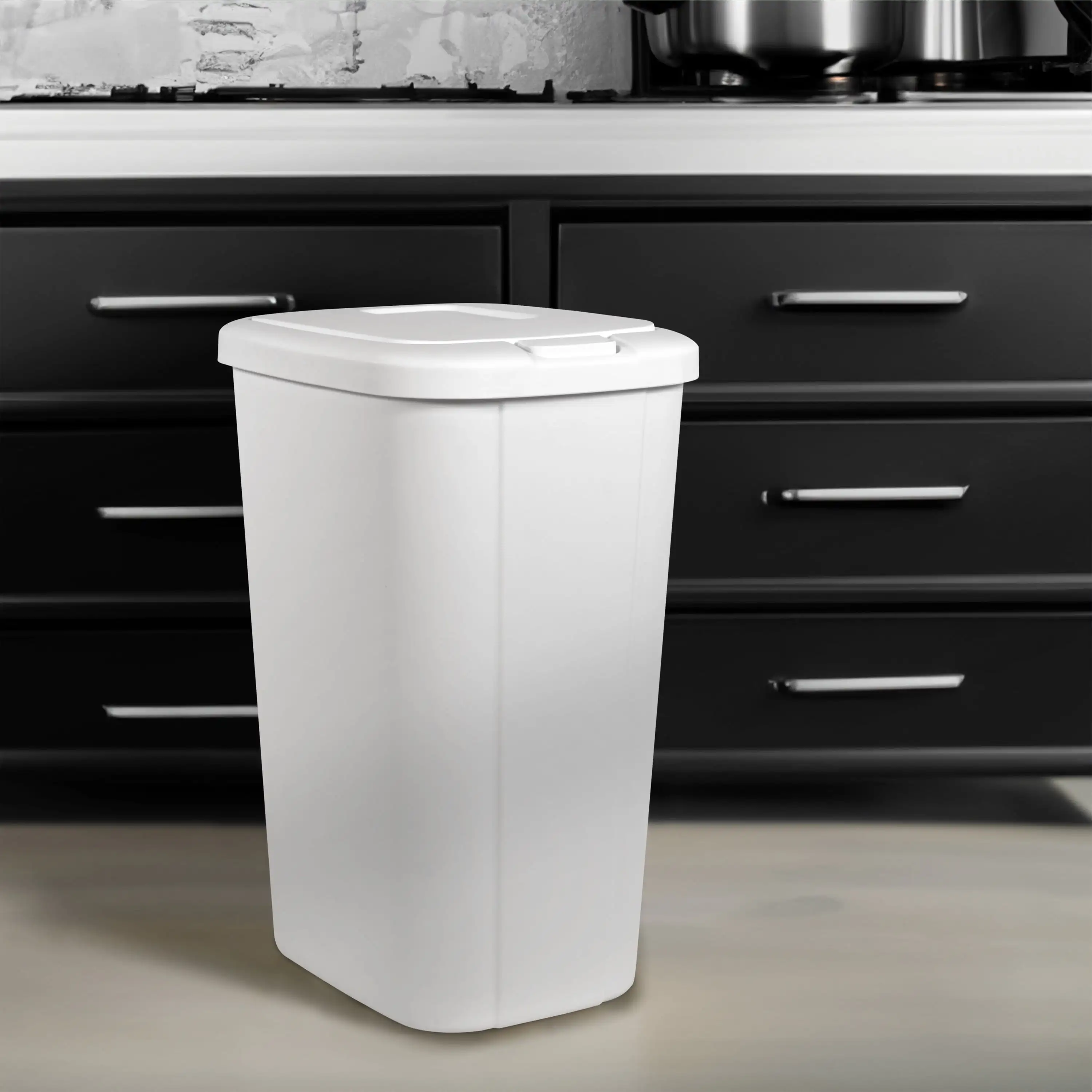 

13.3 Gallon Trash Can, Plastic Touch Top Kitchen Trash Can, White