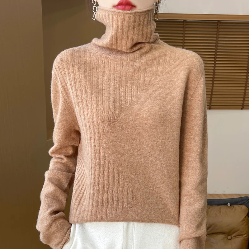 Женский зимний трикотажный пуловер из 100%-ной шерсти модный бесшовный свитер с