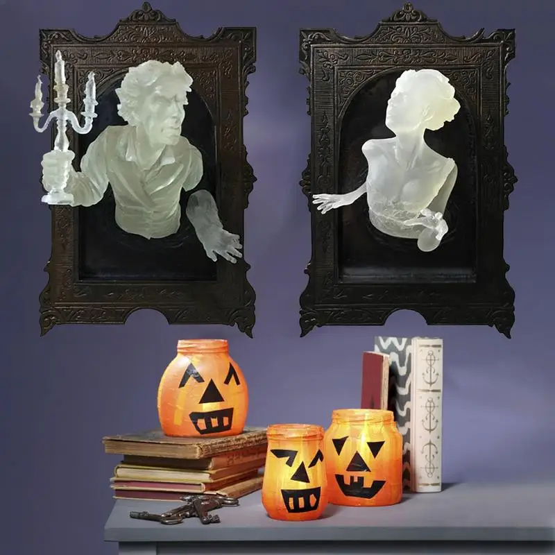 

Ghost in The Mirror Wall Decor Glow in The Dark Halloween Decor 3D Horror Spooky Wall Sculptures Resin Luminous Statue Ornaments