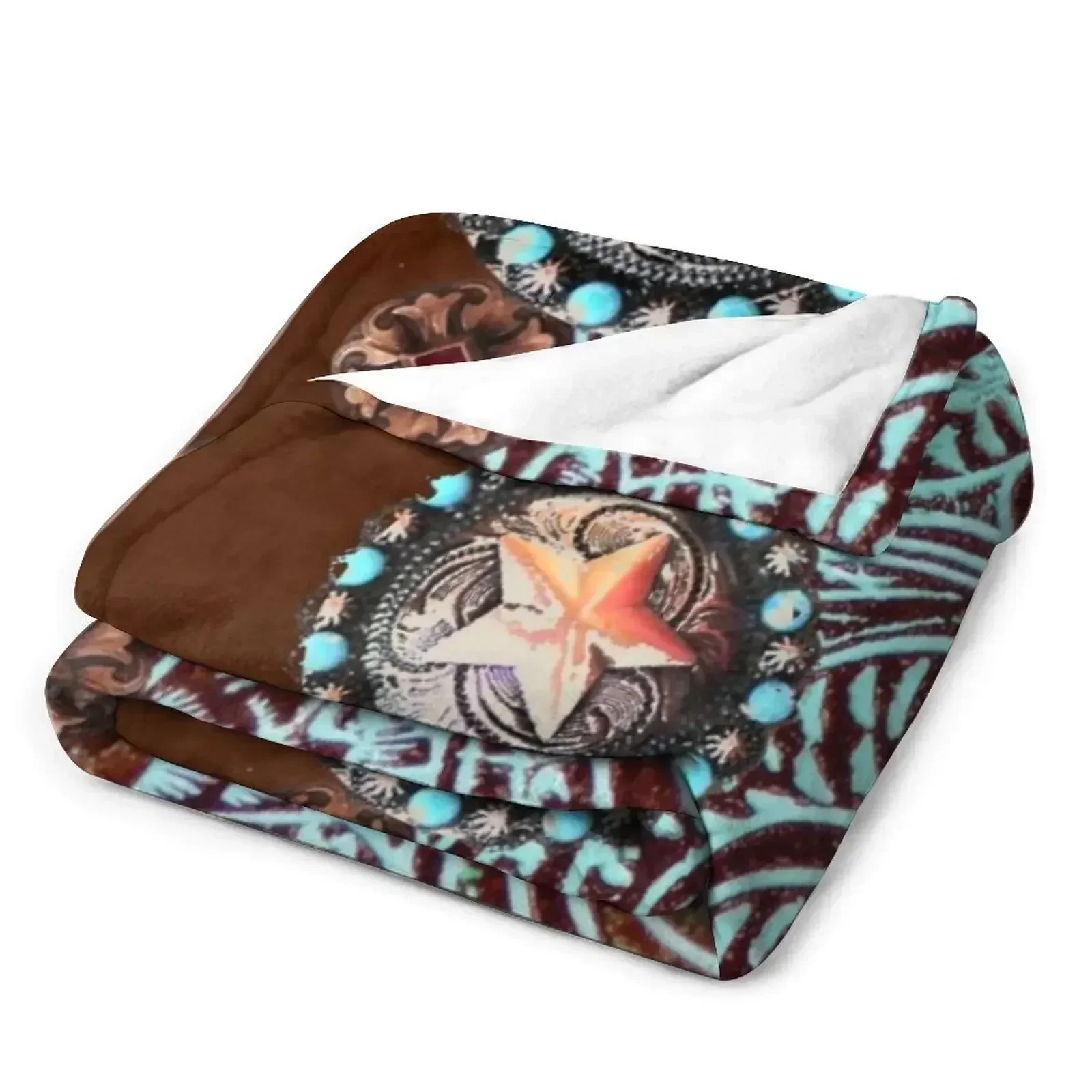 Примитивное ковбойское одеяло в стиле вестерн коричневое бирюзовое забавное