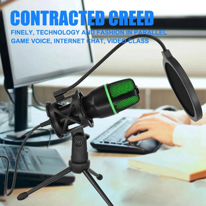 Professional USB Condenser Microphone Live Streaming For PC Laptop Video Games Youtube Podcasts