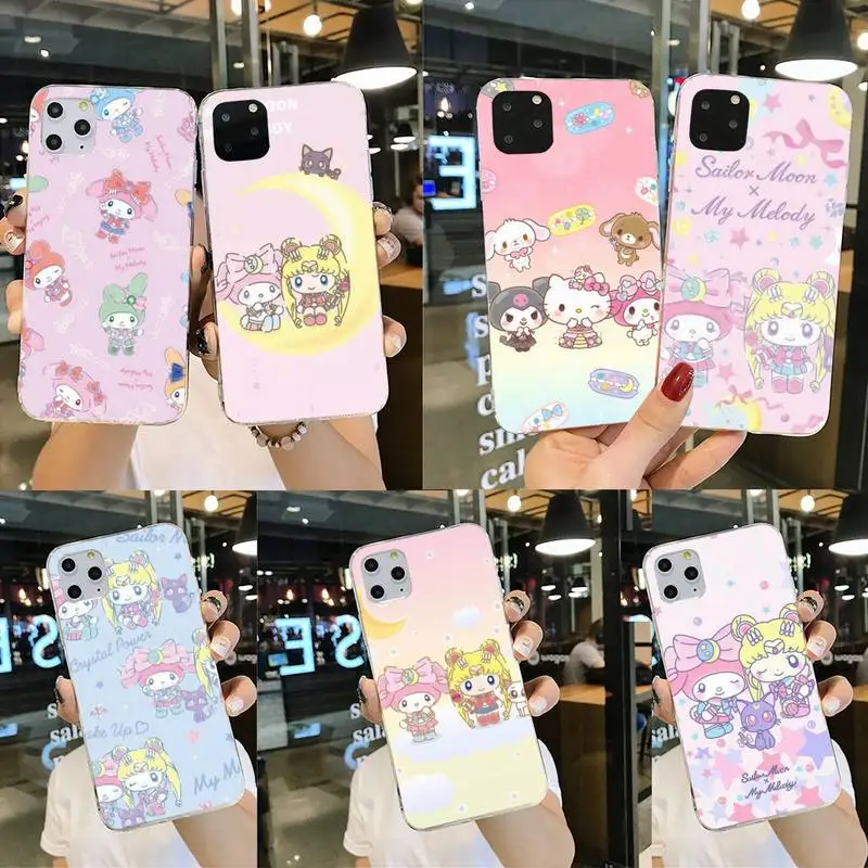 

Sailor My Melody Kuromi Moon Hello Kitty Phone Case For iphone 13 12 11 Pro Max Mini XS Max 8 7 Plus X SE 2020 XR Soft cover