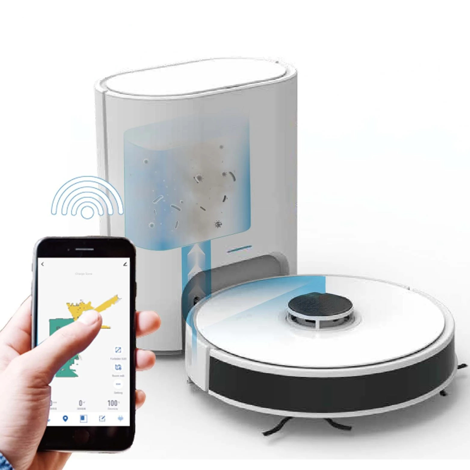 

Self emptying dustbin robot cleaner vacuum