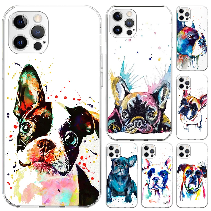 Чехол для телефона с рисунком французского бульдога собаки мопса Iphone 16 15 14 13 12 Mini