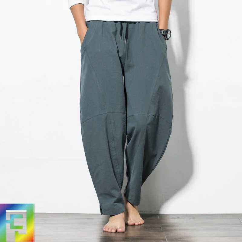 

2022 Spring Summer New Chinese Style Men's Casual Pants Harlan Seasons Pants Loose Large Size Wide Leg Pants Tide Beach Pants