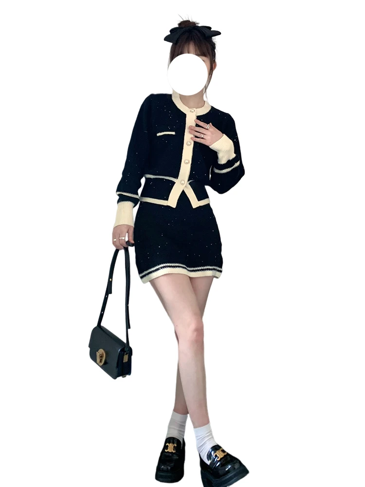 Вязаный свитер юбка костюм из двух предметов женский 2024 новая осенне-зимняя