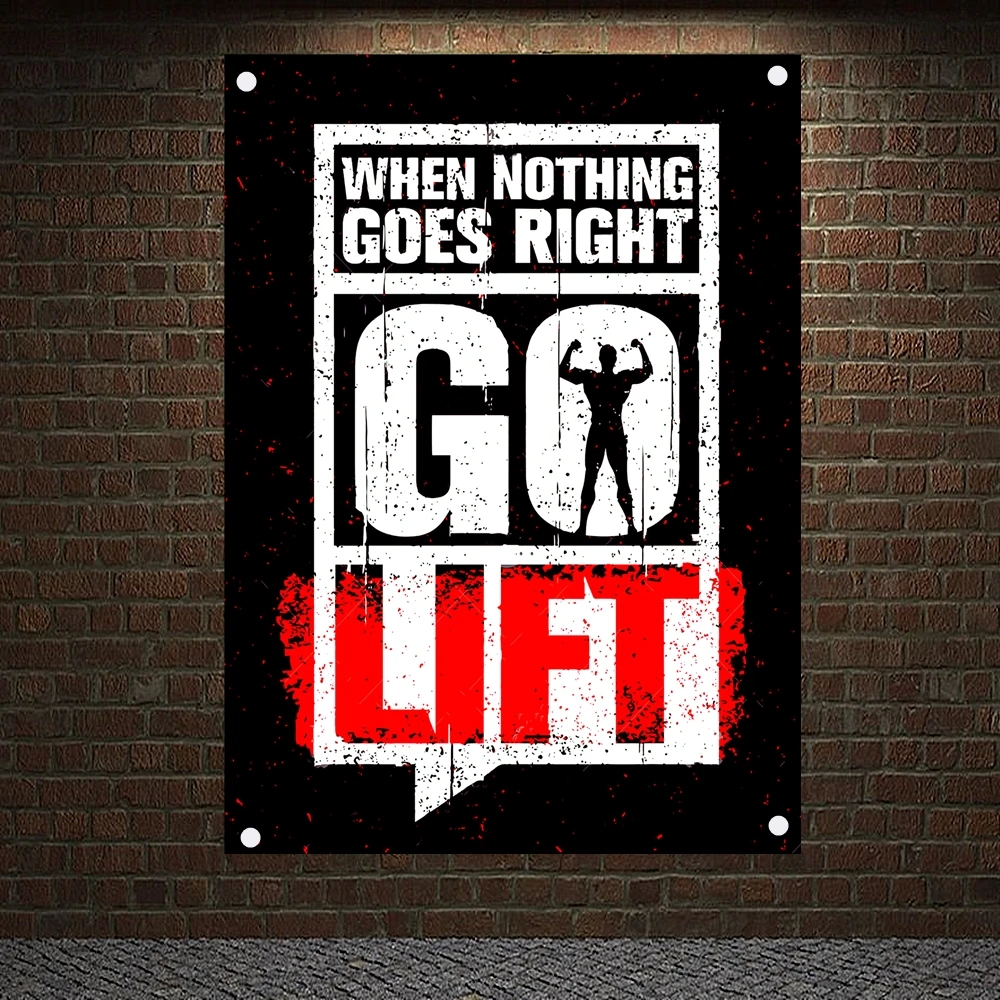 

WHEN NOTHING GOES RIGHT GO LIFT Motivational Workout Posters Exercise Bodybuilding Fitness Banners Wall Art Flags Gym Wall Decor