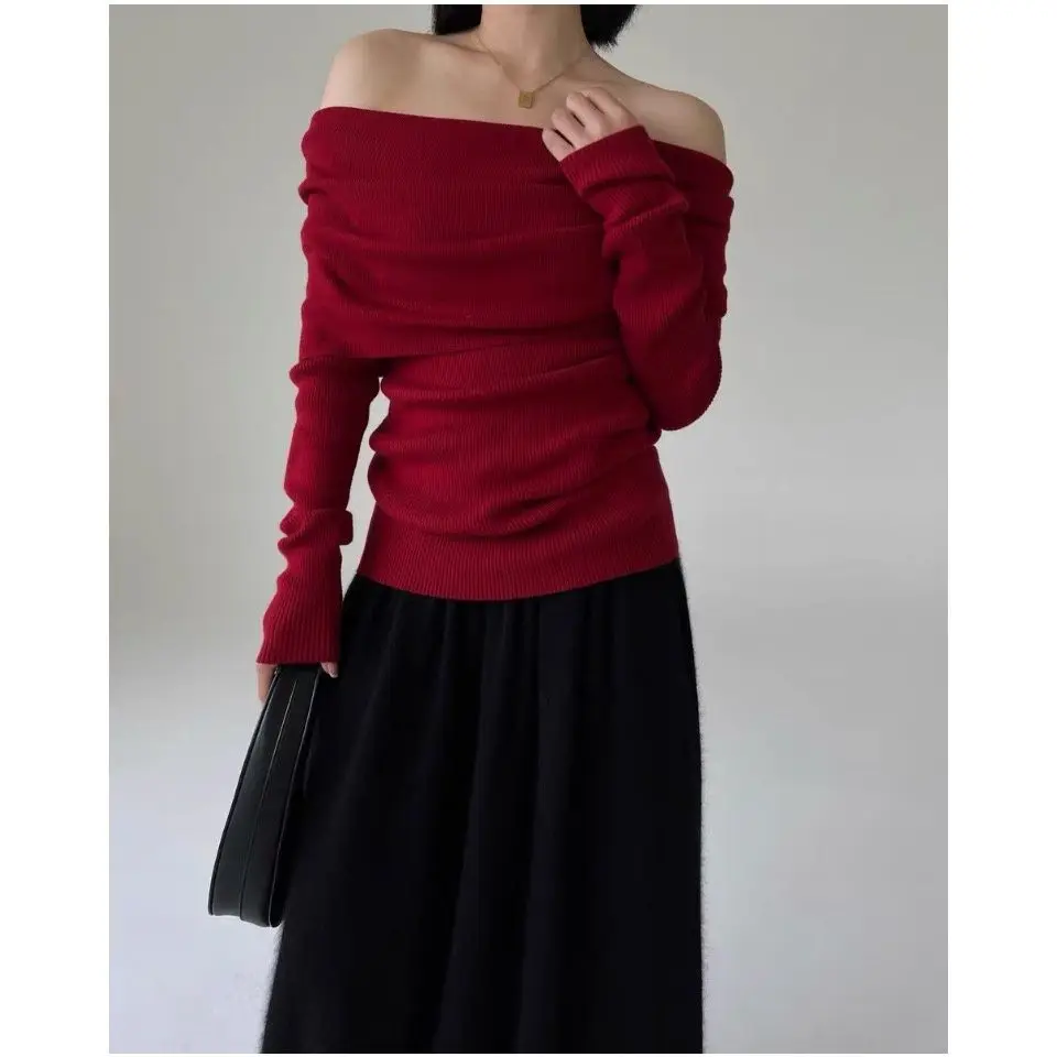 Трикотаж с открытыми плечами элегантные женские свитера модные пуловеры женская