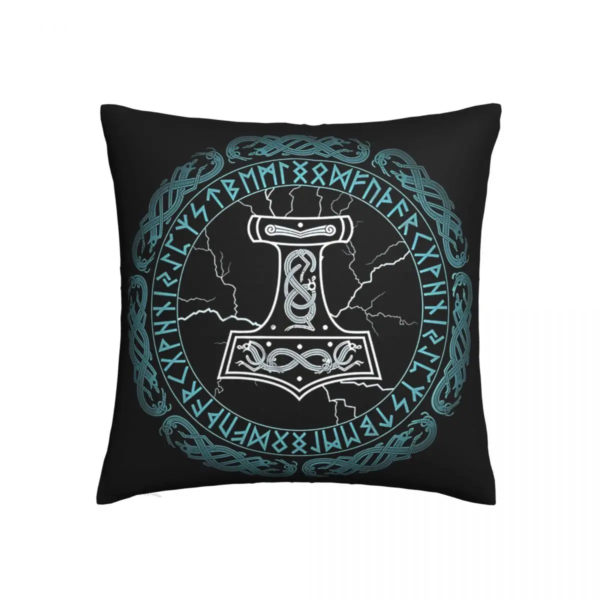 

Mjolnir Hammer Runes Throw Pillow Case Norse Mythology Vikings Backpack Coussin Covers DIY Printed Washable Home Decor
