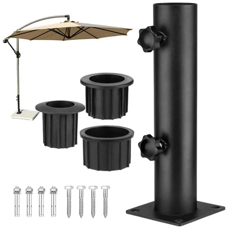 Patio Umbrella Base Pole Heavy Duty Black Steel Weather Resistant Patio Umbrella Stand Set Adjustable Stable Universal