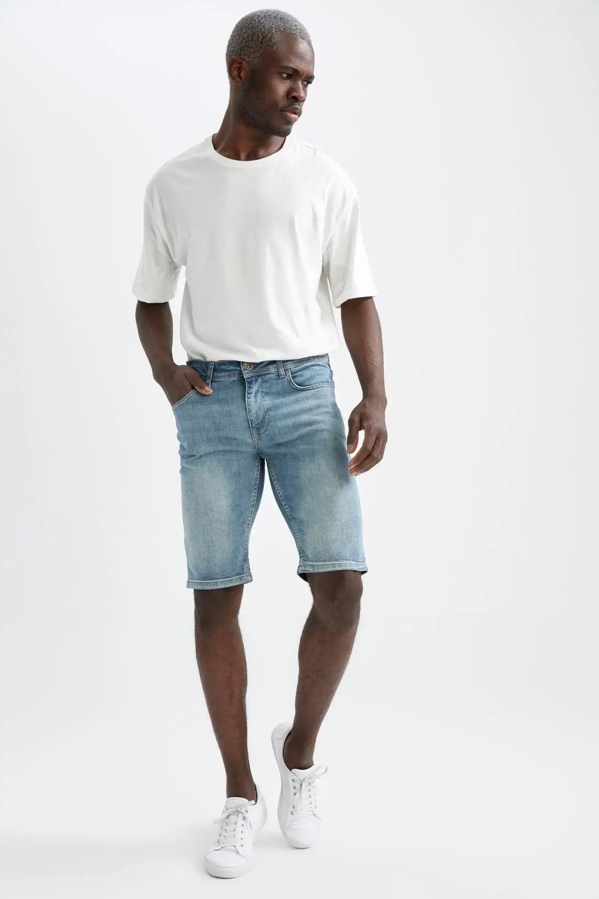 DeFacto Сезон лето Мужская джинсовые зауженные джинсы Бермуды короткие уличная