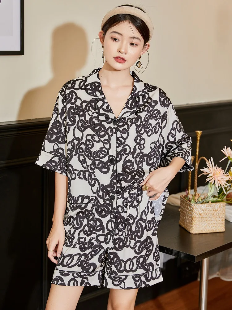 Ice silk pajamas women's new two piece set summer pajamas for teen girls пижама женская ชุดนอน