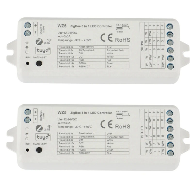 

2X WZ5 TUYA Zigbee Ledcontroller DC12V 24V 5In1 Dimmer CCT RGB RGBW RGBWW RGBCCT Strip TUYA Smart Life APP Voice Control