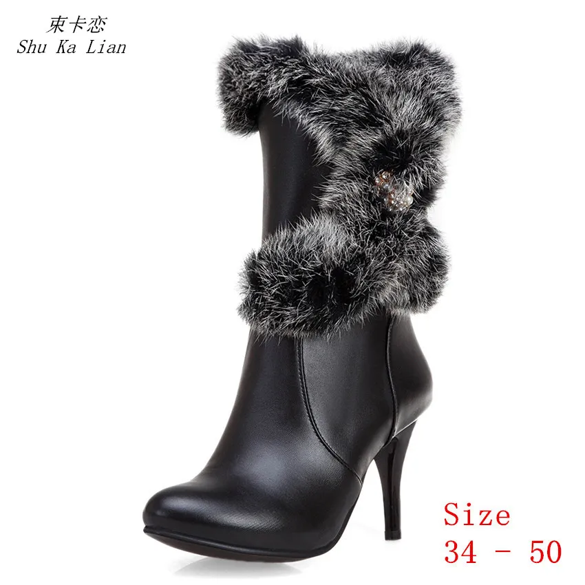 

Spring Autumn Winter High Heels Women Mid Calf Short Boots Ladies Shoes Plus Size 34 - 40 41 42 43 44 45 46 47 48 49 50
