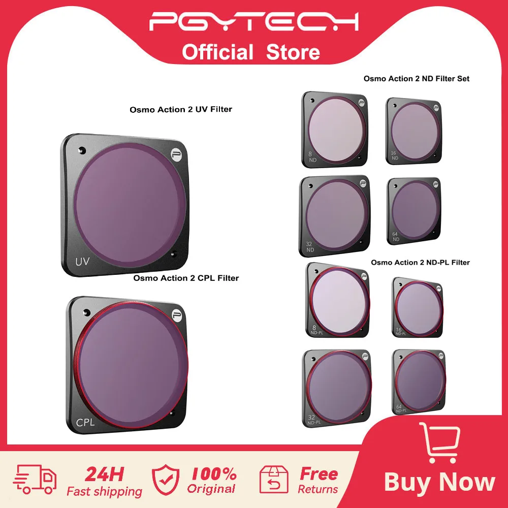 

PGYTECH Single Optical Glass Action Camera Lens Professional UV Cpl ND 8/16/32/64 ND-PL Filters Set Accessories For Dji Action 2