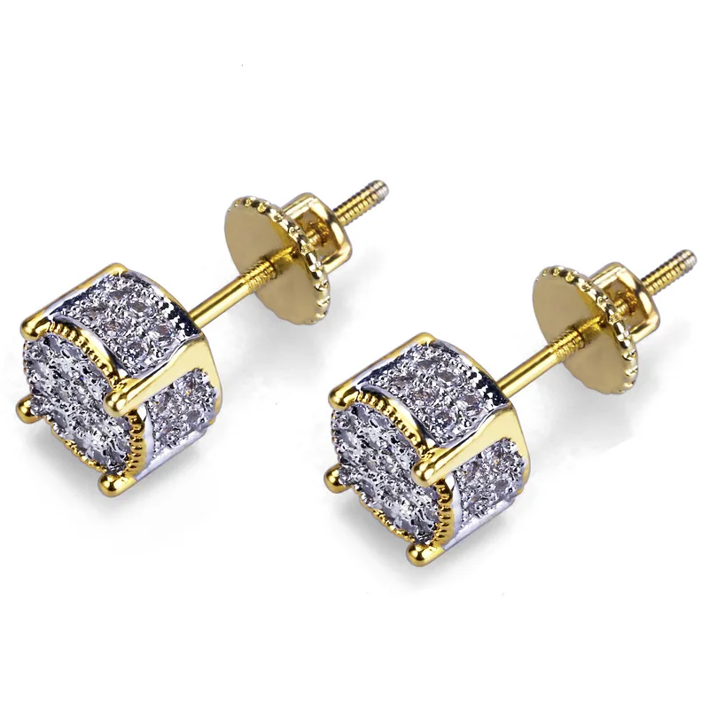 

В стиле «хип-хоп» схватка кубического циркония Bling лед из ювелирных изделий серьги стержня мужской медные, золотистого цвета, Круглый мужск...