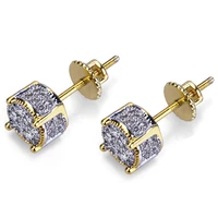 hip hop claw setting cubic zirconia bling ice out stud earring male gold color copper round earrings for men fashion jewelry