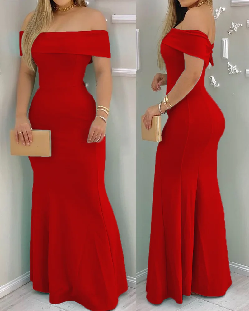 

2022 Summer Women's Red One Shoulder Dress Wedding Party Elegant Sexy Long Dress Female & Lady Clothing