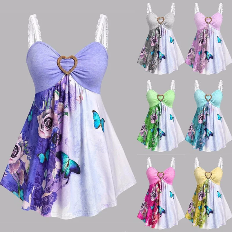 

Майка женская с цветочным принтом и V-образным вырезом, модная повседневная рубашка без рукавов, на бретелях-спагетти, жилет, лето 2022