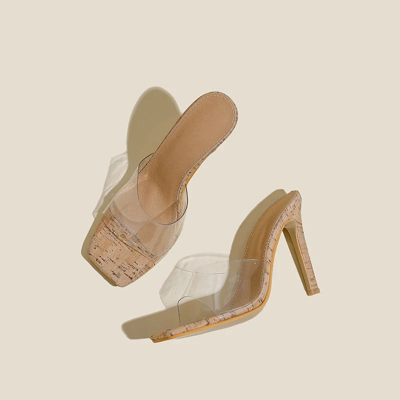 PVC Transparent Wood Grain Women's Slippers Sandals Summer Simple Slip on Slides Beach Outdoor Mules Flip Flop Ladies Shoes Pump