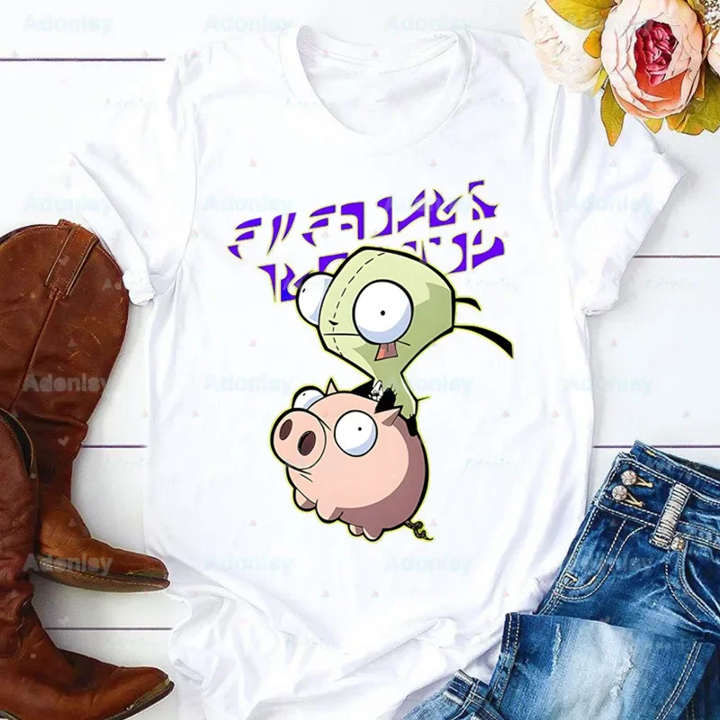 Kawaii мультфильм Invader Zim Alien аниме женские летние модные футболки с коротким рукавом