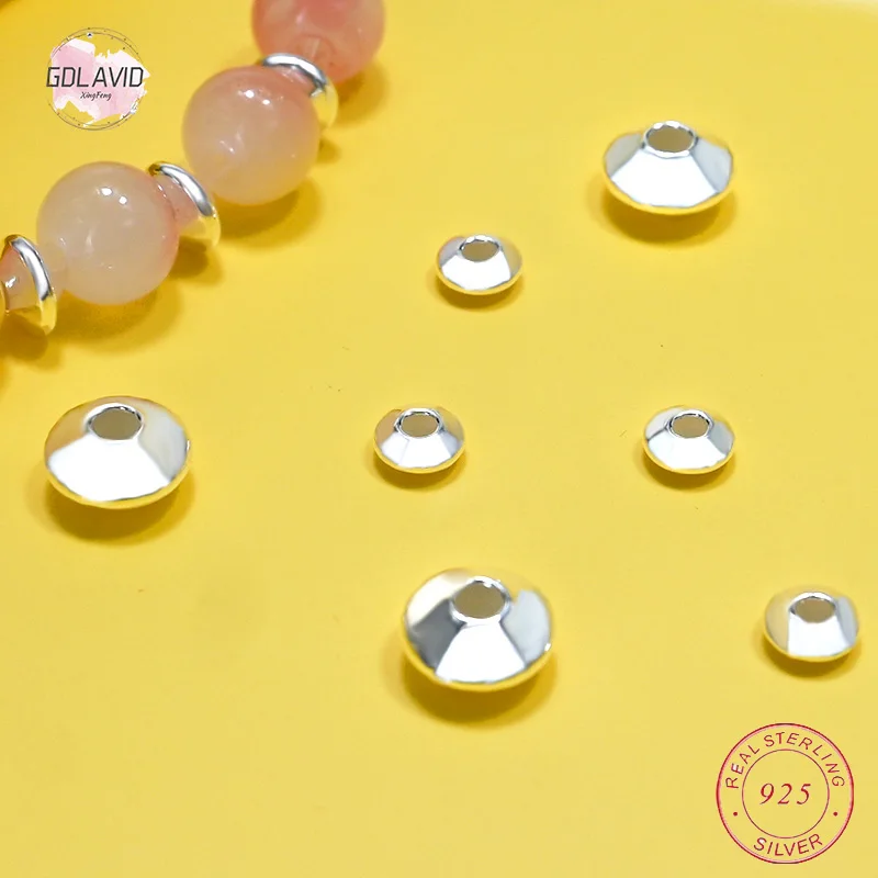 925 Sterling Silver Wheel Beads Exquisite Flying Saucer Beads Round Loose Spacer Beads for Bracelet Necklace Jewelry Making DIY