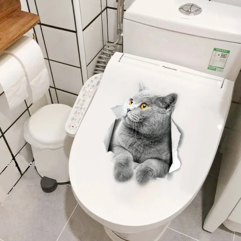 

3D милая наклейка на унитаз с котом, наклейка на крышку унитаза для ванной комнаты, наклейки на стену, аксессуары для туалета с животными, забавное украшение для дома, ванной комнаты