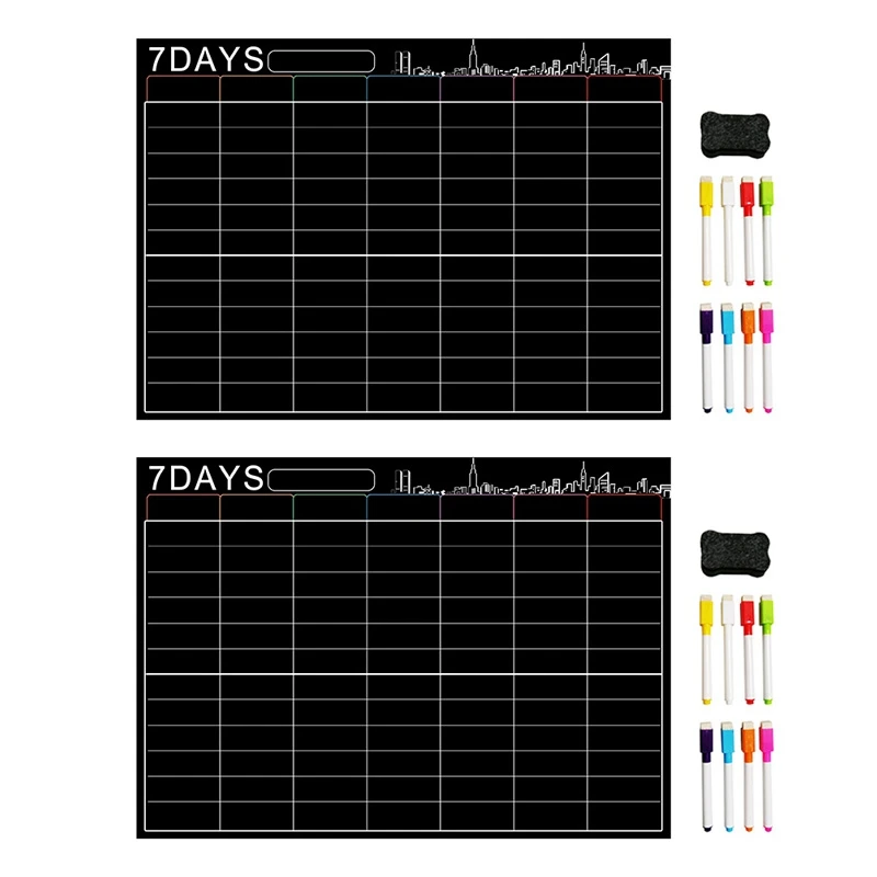 

New 2X Magnetic Dry Erase Calendar Set 16X12 Inch Whiteboard Weekly Planner Organizer A3 White Board For Fridge Kitchen Home