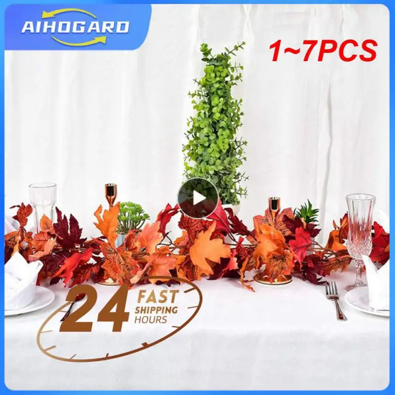 

1~7PCS Artificial Maple Leaf Garland Vine Fall Leave Autumn Hanging Vine Plants for Wedding Thanksgiving Halloween Garden Decor