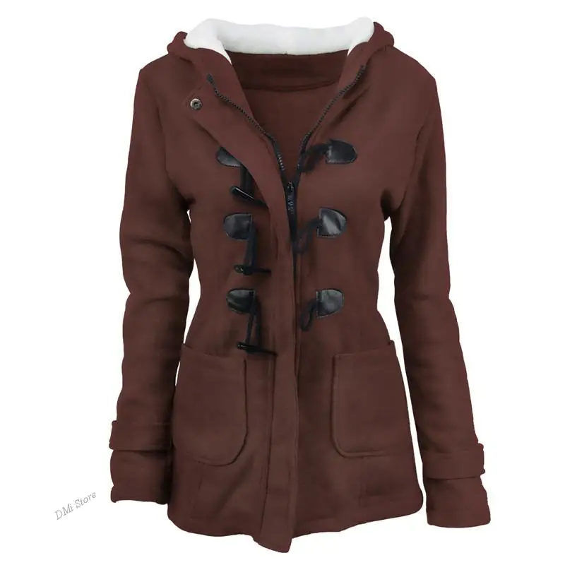 DIMI Hoodies Women Jacket Plus Size Warm Duffle Coat Buckle Front Winter Parka Outerwear Hooded Female Coats