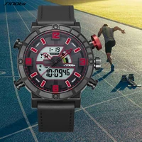 sinobi fashion sports mens watches alarm calendar stopwatch leather strap waterproof mens quartz digital wristwatches clock