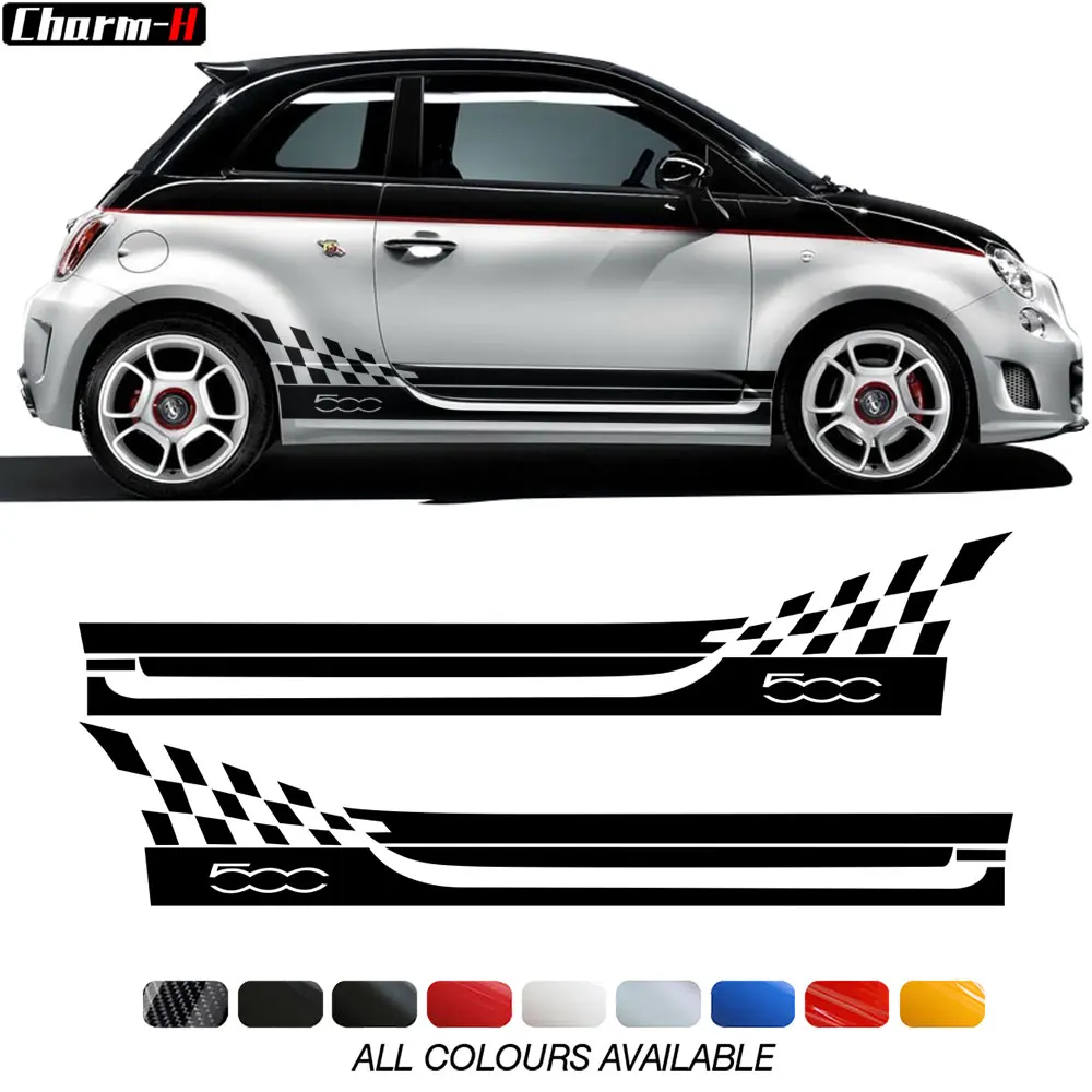 

2 Pcs Door Side Stripes Sticker Racing Lattice Car Styling Body Decoration Decal For Fiat Abarth 500 Bravo Palio 2012-2015