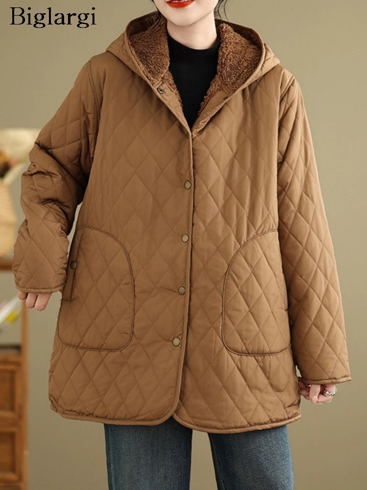 Зимнее стеганое хлопковое пальто женские повседневные модные клетчатые куртки с