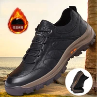 mens fashion leather breathable autumn and winter walking sport boots men plus velvet thick outdoor wear resistant hiking shoes