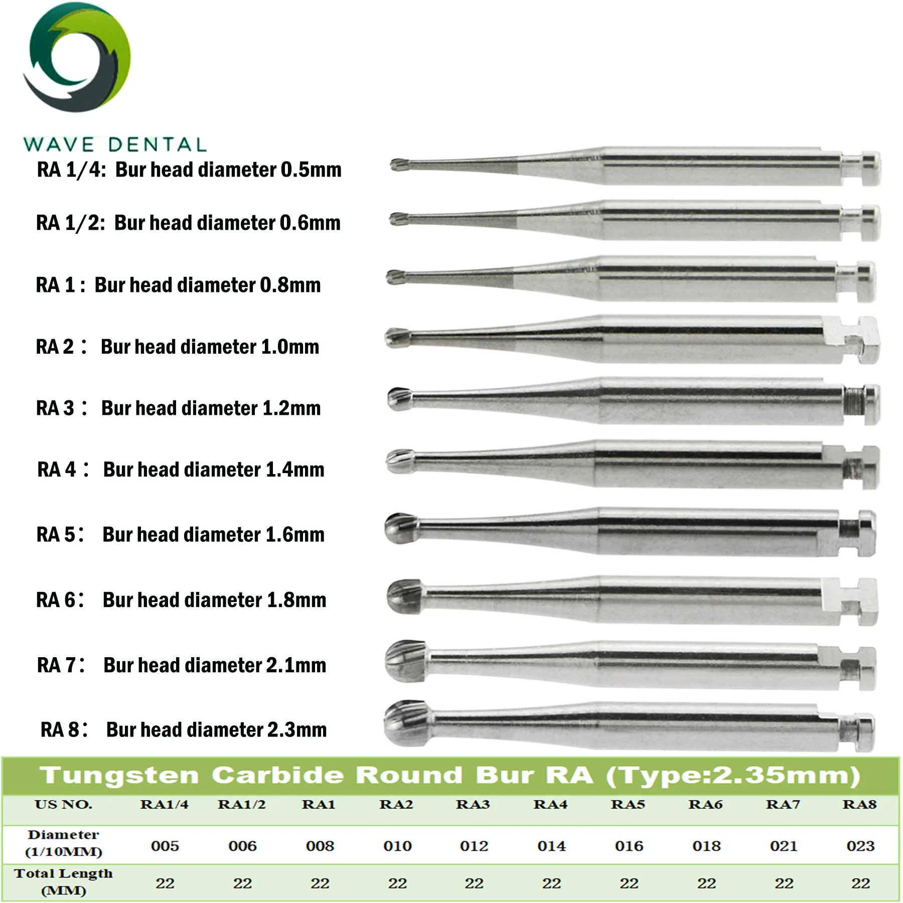 

WAVE Dental Bur Tungsten Carbide Burs Round Head Dentistry Drill For Low Speed Contra Angle Handpiece Diameter 2.35mm