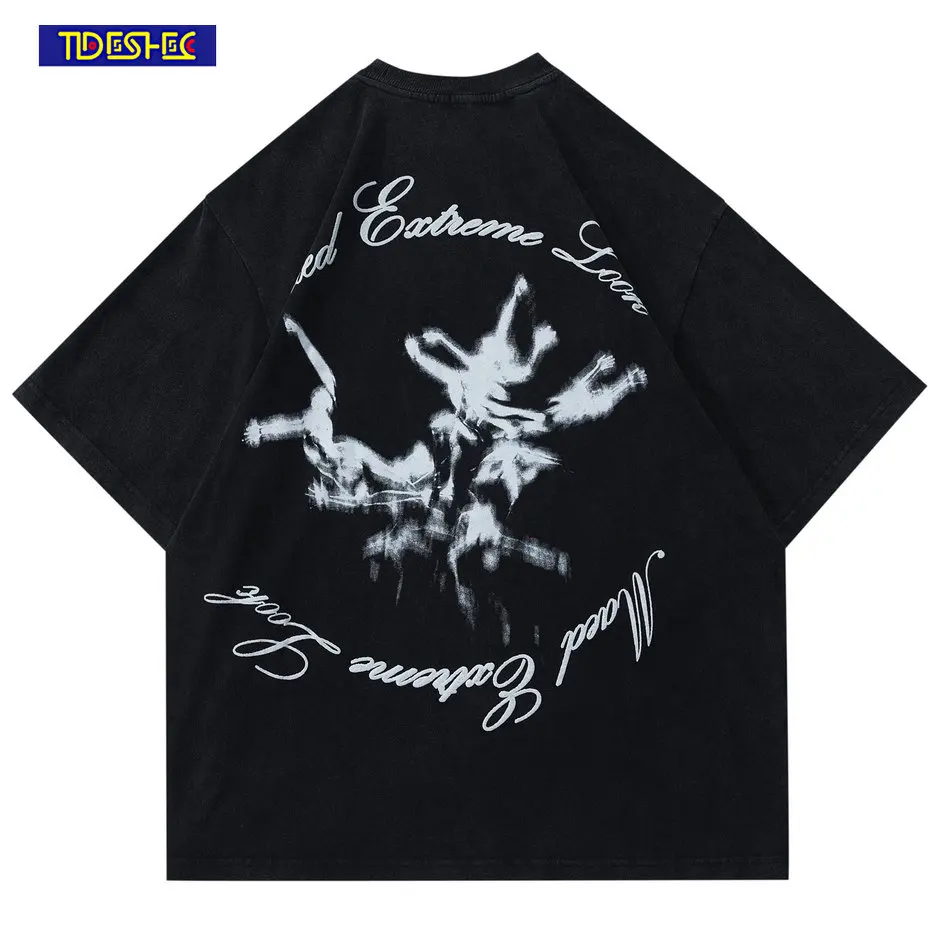 

2023 модная уличная одежда в стиле Харадзюку, Винтажная Футболка с принтом букв, футболка с графическим принтом в стиле хип-хоп, футболка оверсайз, свободные мужские хлопковые топы, футболка