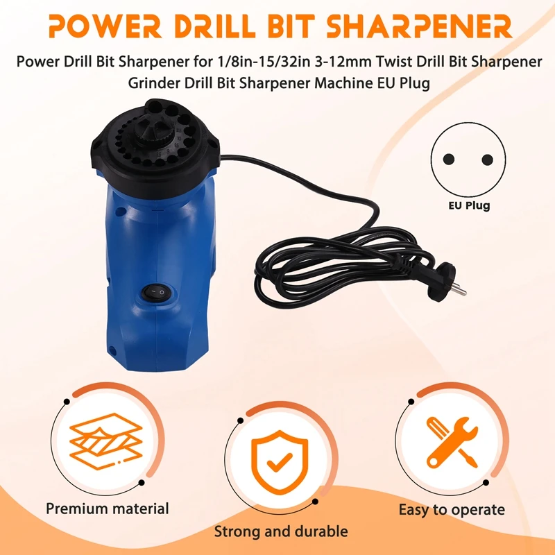 Power Drill Bit Sharpener For 1/8''- 15/32'' 3-12Mm Twist Grinder Machine EU Plug