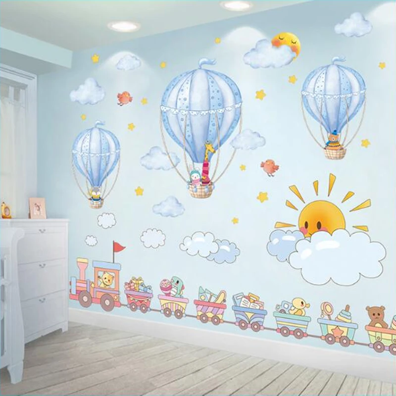 

[SHIJUEHEZI] Toys Train Wall Stickers Vinyl DIY Hot Air Balloons Wall Decals for Kids Rooms Baby Bedroom Nursery Home Decoration