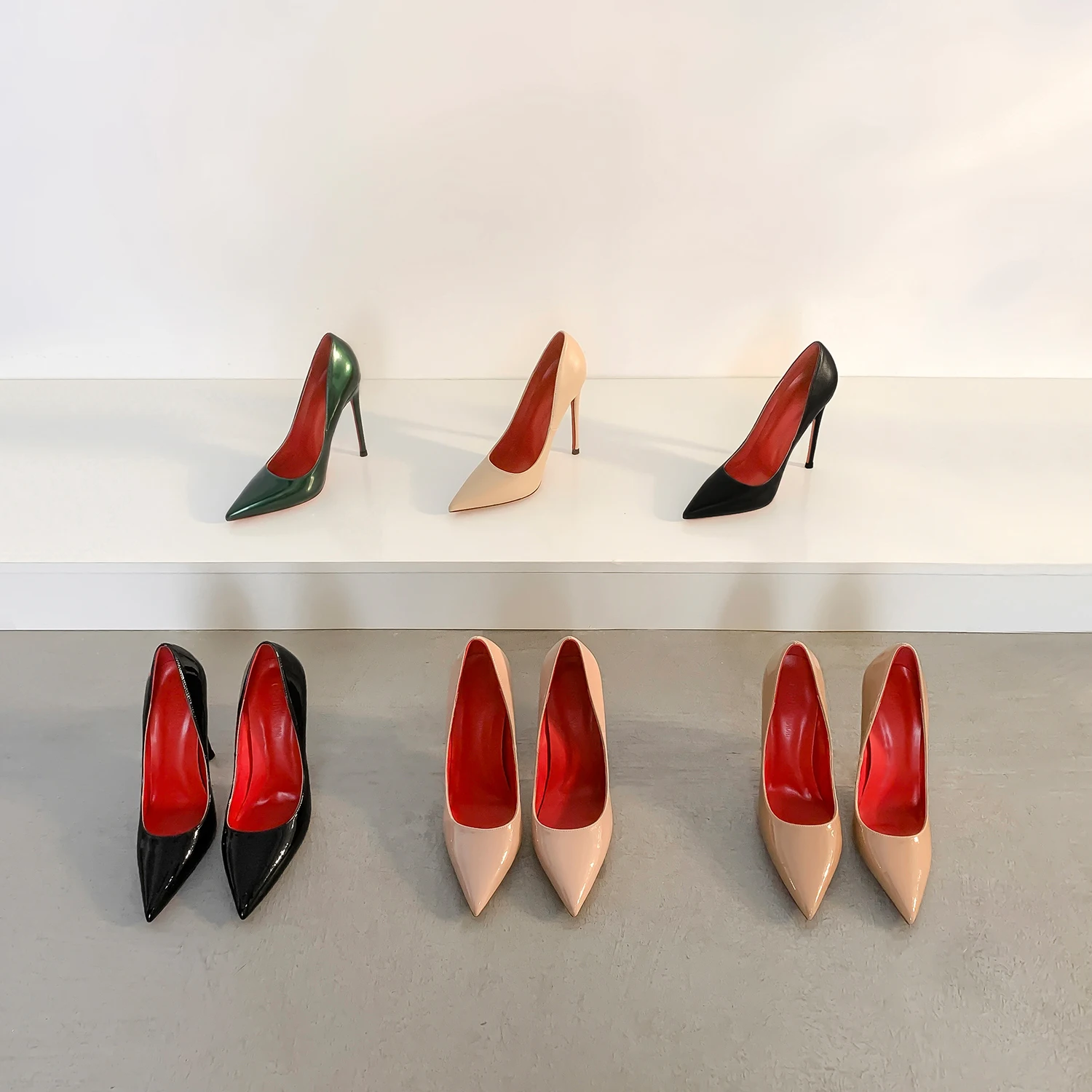 2022 New Genuine Leather Shoes For Women Red Shiny High Heel Shoes Pointed Toe Office Ladies Stiletto Pumps Sexy Dress Shoes 8cm