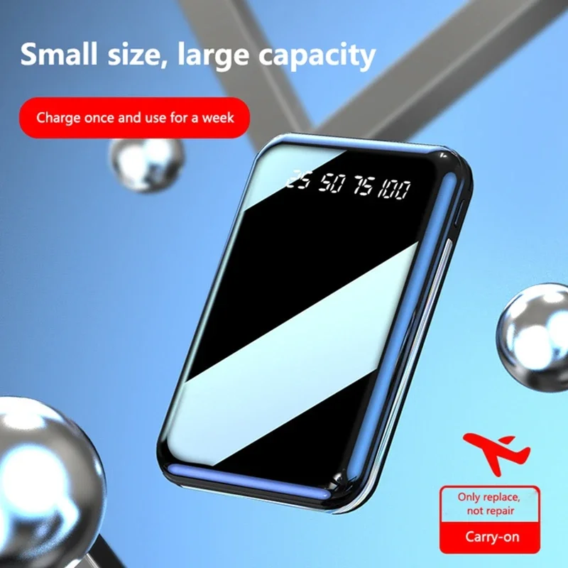 Фото Xiaomi 50000 мАч Mini Power Bank Портативное зарядное устройство Зеркальный экран Светодиодный цифровой дисплей Большая емкость для iPhone Huawei Samsung №3