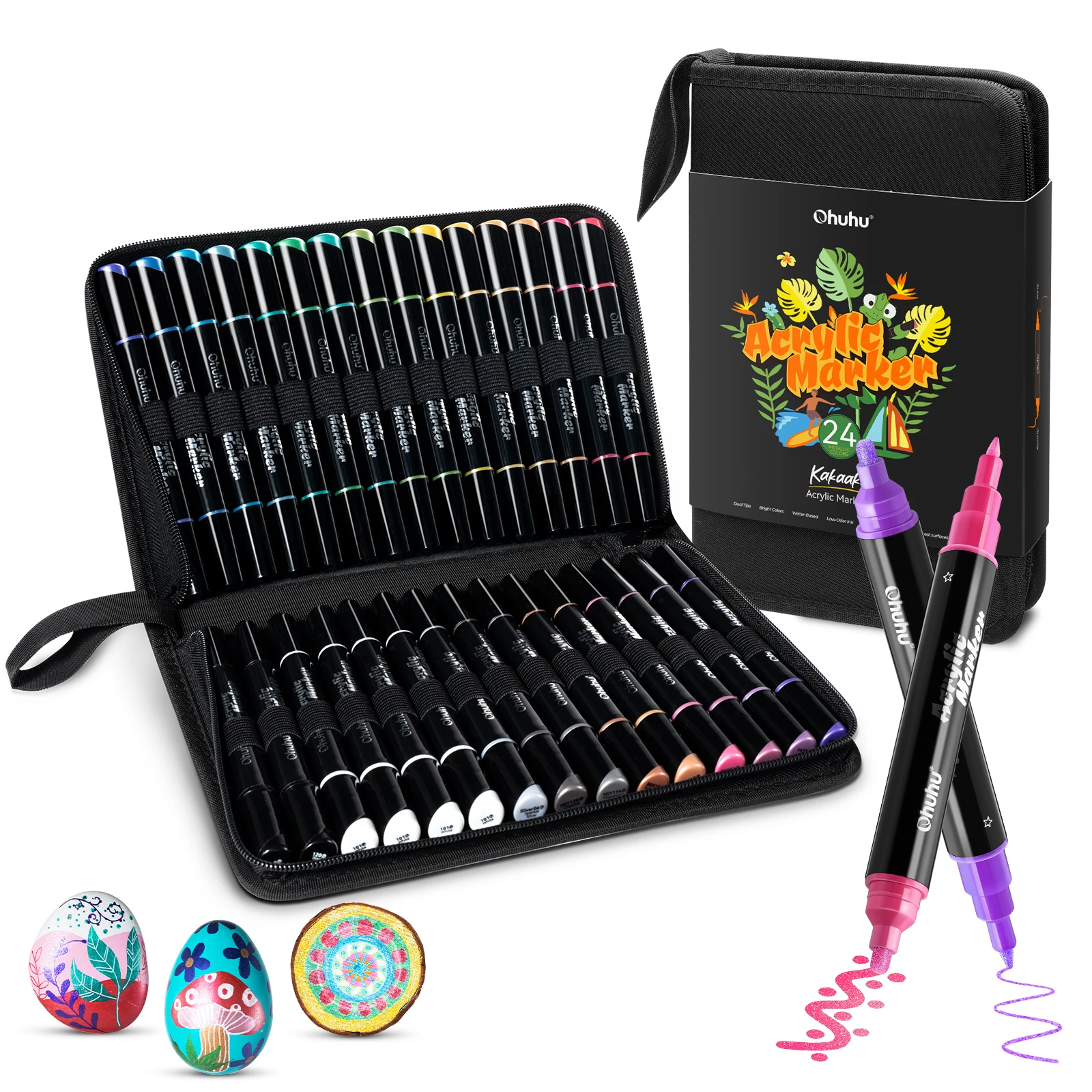Маркеры Ohuhu акриловые двойные наконечники 30 цветов