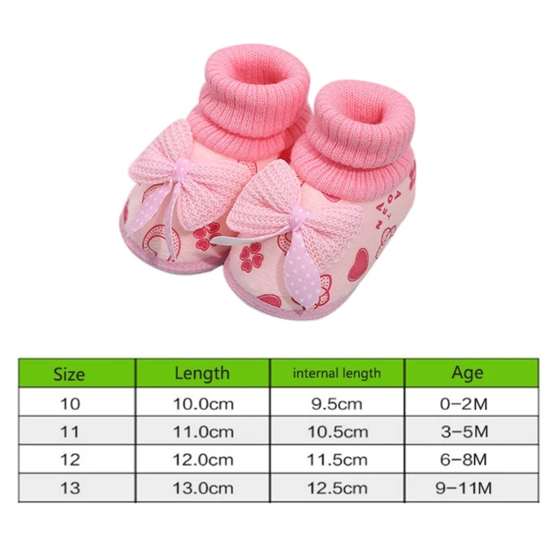 

1 Pair Baby Toddler Shoes Winter Warm Newborn Boots First Walkers Shoes Fashion Bows Soft Non-slip Booties QX2D