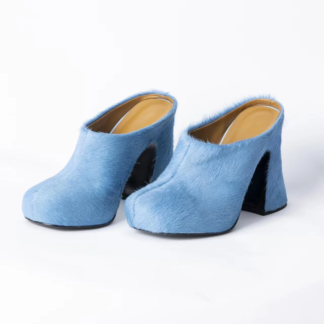 2023 Summer Brand High Heels Horsehair Luxury Designer Leather Slippers Casual Italian Ladies Mules