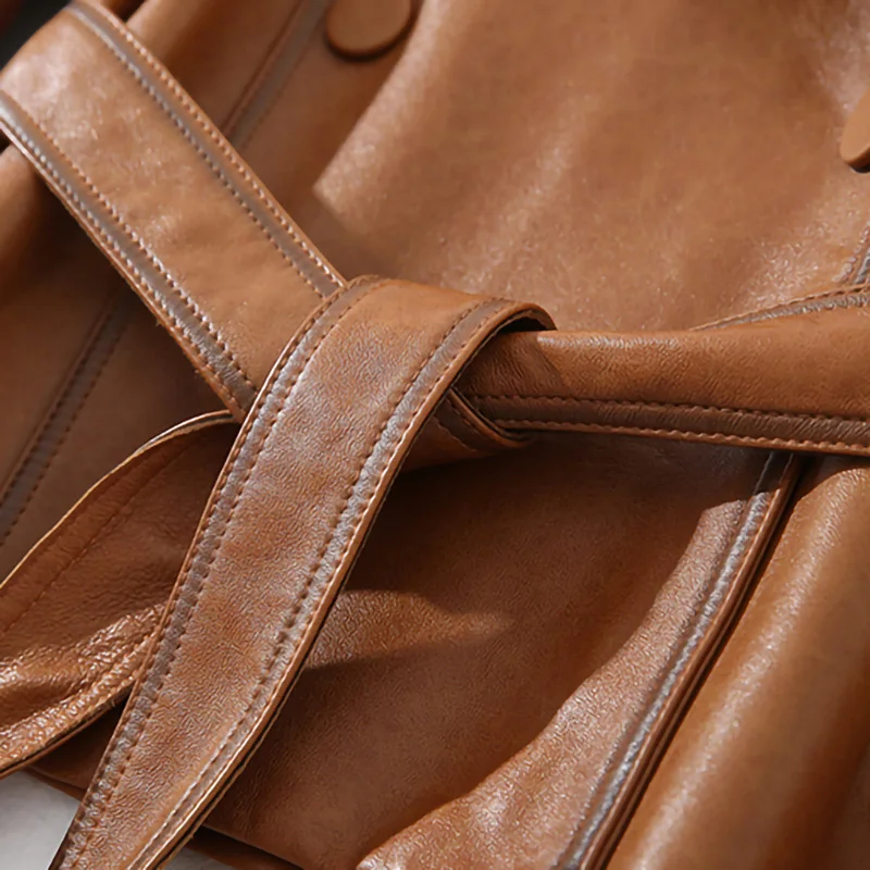 Lady Leather Jacket Genuine Sheepskin Belt Motorcycle Biker Vegetable Tanned Leather Coats Solid 2022 Fashion CL4013