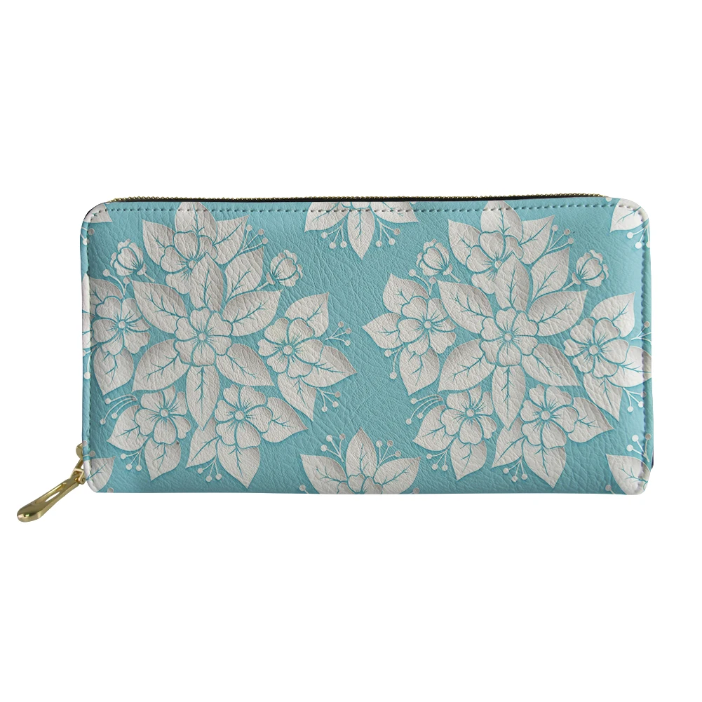 White Floral Print Long Wallet Luxury Girls Zipper Purse Personalized Customized Capacity Woman Shopping Money Clip Teenager
