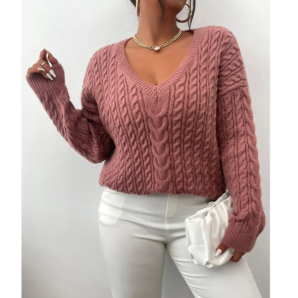 

Женский трикотажный свитер с V-образным вырезом и длинным рукавом