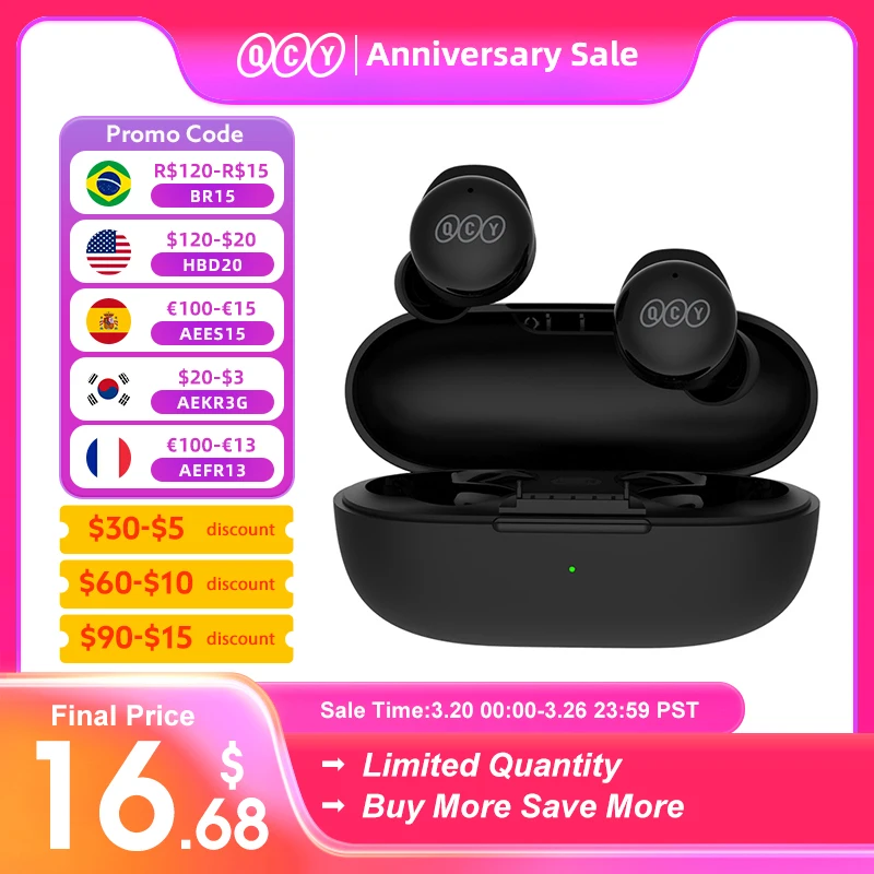 QCY T17 Earphone Bluetooth True Wireless Earbuds BT5.1 HIFI Headphone Touch Control Low Latency Mode ENC Earbud Long Standby 26H
