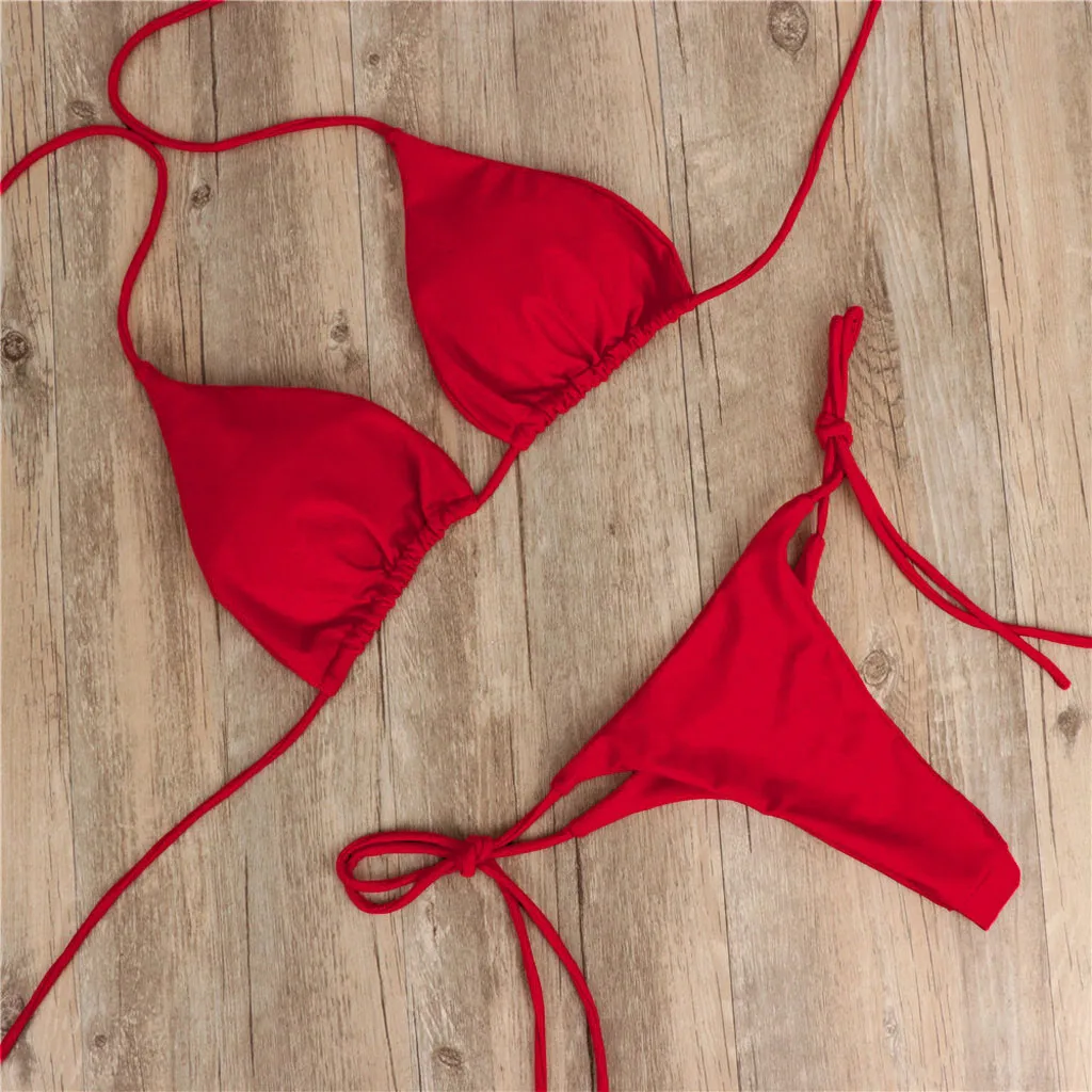 Летние сексуальные однотонные комплекты бикини Mirco женские боковые стринги