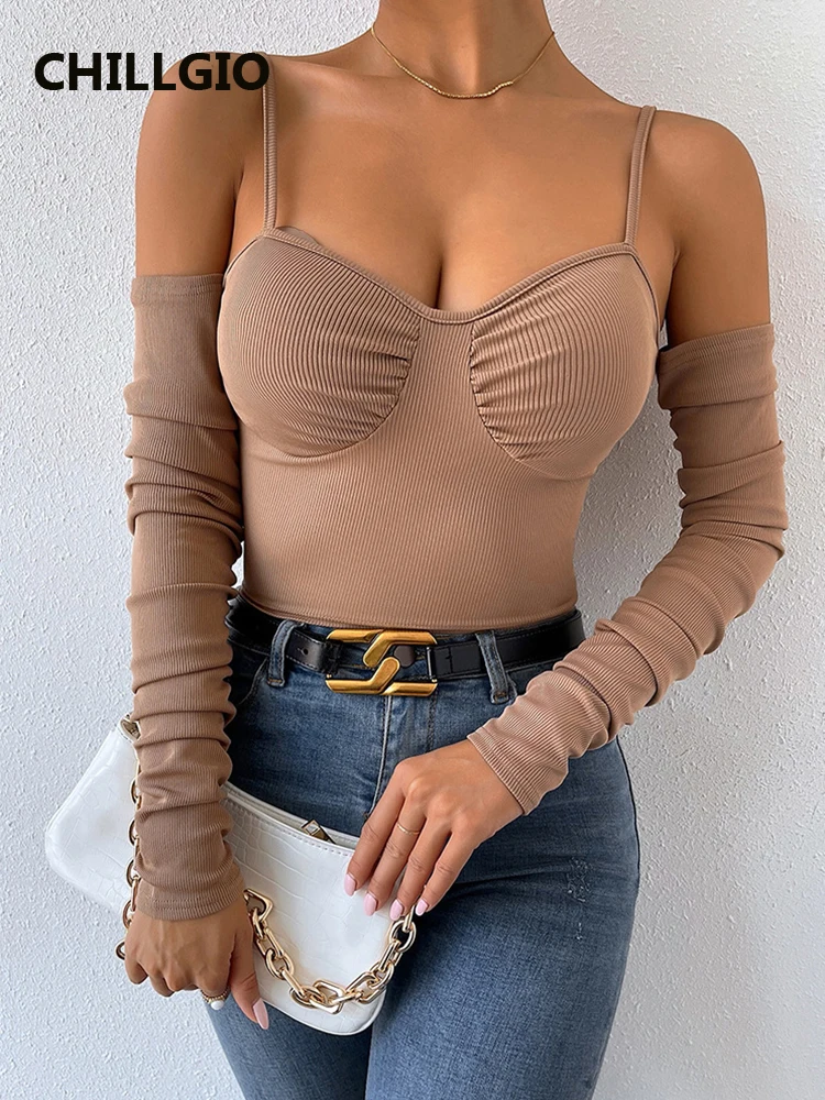 

Женская блузка на бретельках, с длинным рукавом и открытыми плечами